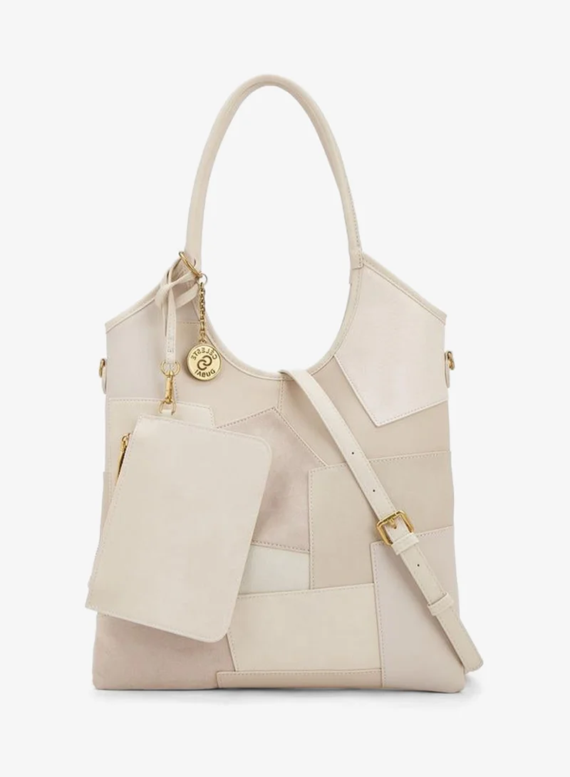 Panelled School Tote Bag With Button Closure - 35x1x58 CM