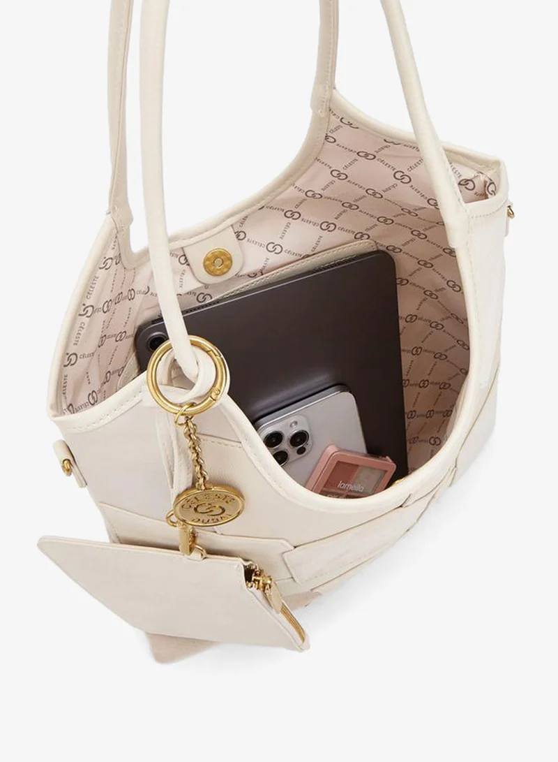 Celeste BEIGE Panelled School Tote Bag With Button Closure - 35x1x58 CM for Women | Best Price UAE