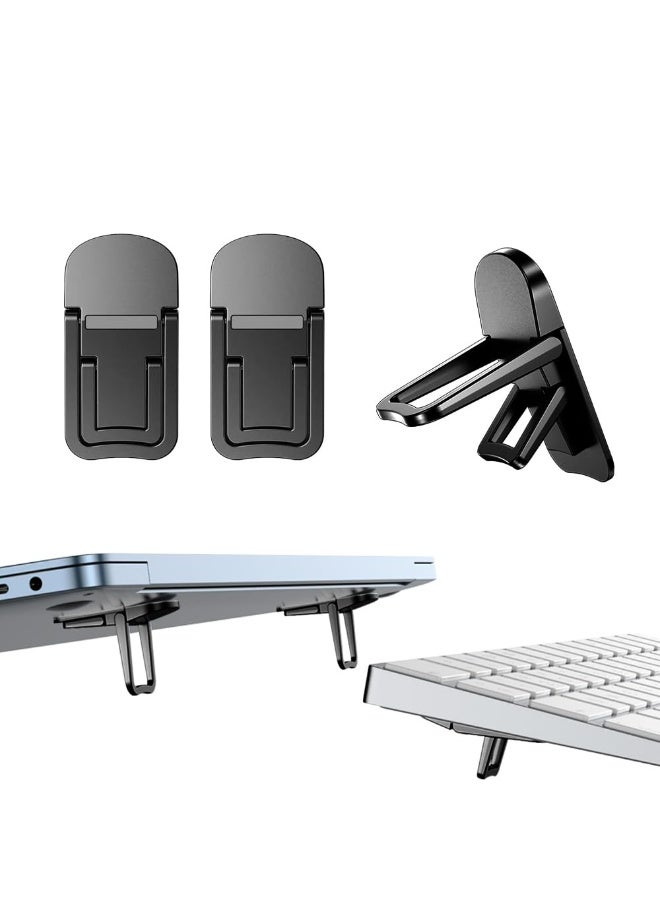 شابية حامل كمبيوتر محمول صغير قابل للطي من سبائك الزنك، حامل لوحة مفاتيح كمبيوتر محمول بزاويتين قابلتين للتعديل، حامل كمبيوتر محمول لاصق غير مرئي ورافعة لوحة مفاتيح للمكتب (أسود) - Image 1