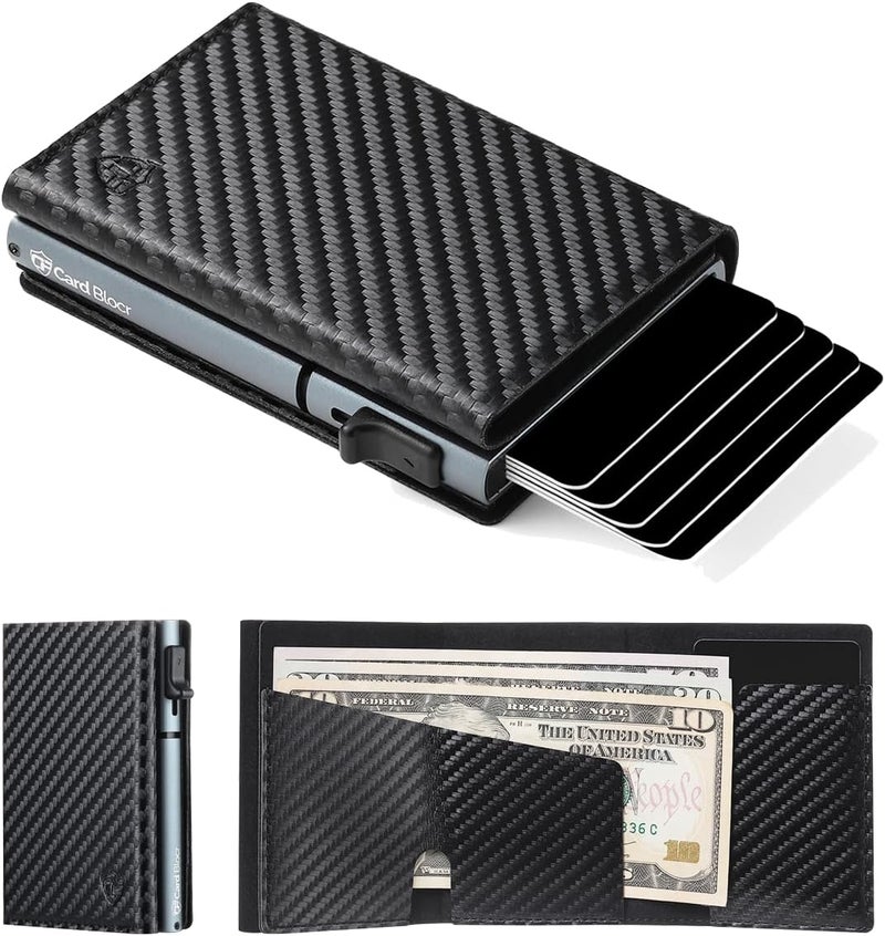 Conceal Plus Smart Pop Up Wallet for Men | RFID Blocking Minimalist Slim Wallet with Card Ejector | Carbon Fiber Front Pocket Wallet | Compact Travel Card Holder for 4-6 Cards & Cash - Image 1