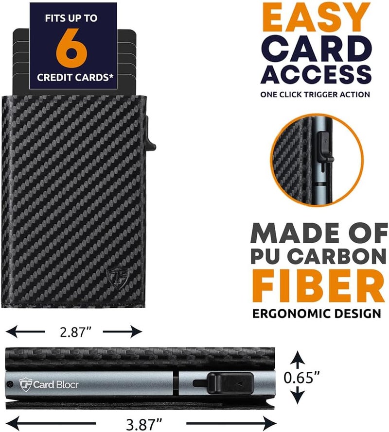 Conceal Plus Smart Pop Up Wallet for Men | RFID Blocking Minimalist Slim Wallet with Card Ejector | Carbon Fiber Front Pocket Wallet | Compact Travel Card Holder for 4-6 Cards & Cash - Image 2