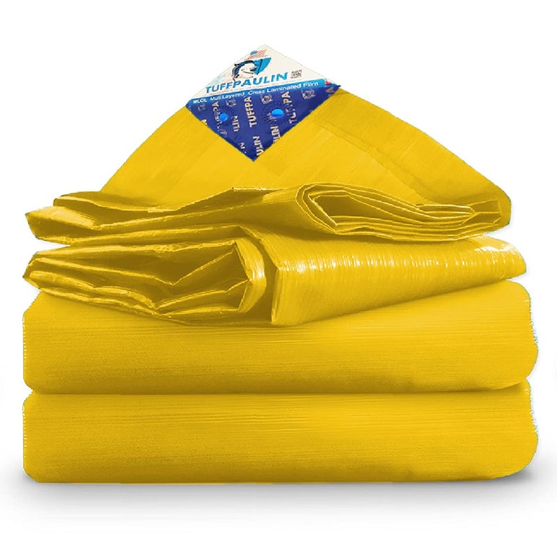 TUFFPAULIN TUFFPAULIN 12FT X 30FT 120 GSM Yellow Tarpaulin Tirpal Tadpatri Tharpai Thadika Extra Strong Reinforced Eyelets UV Resistant 100 Waterproof Virgin 6 Layer MLCL 3D Rib Technology1 No  - Image 1