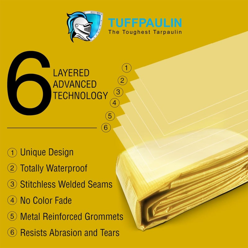 TUFFPAULIN TUFFPAULIN 12FT X 30FT 120 GSM Yellow Tarpaulin Tirpal Tadpatri Tharpai Thadika Extra Strong Reinforced Eyelets UV Resistant 100 Waterproof Virgin 6 Layer MLCL 3D Rib Technology1 No  - Image 3