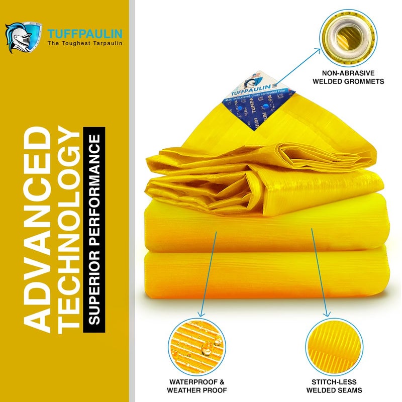 TUFFPAULIN TUFFPAULIN 12FT X 30FT 120 GSM Yellow Tarpaulin Tirpal Tadpatri Tharpai Thadika Extra Strong Reinforced Eyelets UV Resistant 100 Waterproof Virgin 6 Layer MLCL 3D Rib Technology1 No  - Image 4