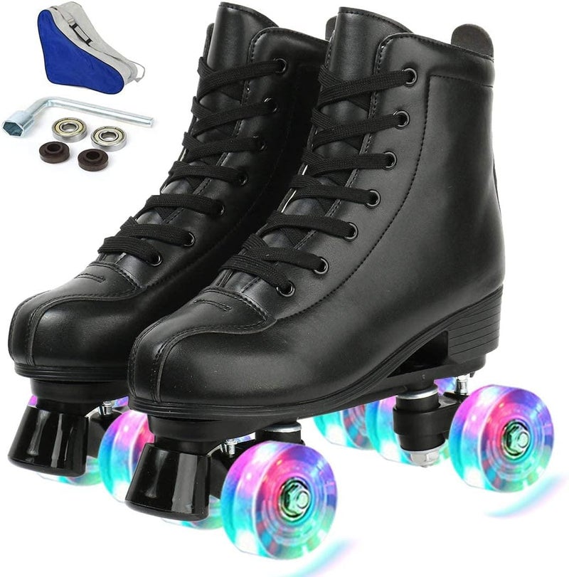 Jessie PU Leather Roller Skates Adjustable FourWheel Premium Skates for Women Men Boys Girls Flash Wheel Womens 7 Mens 55