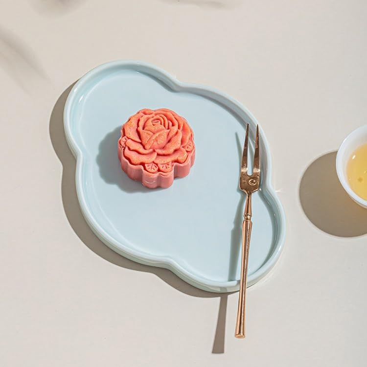 Tray Chinese Tea Snack Tray Small Exquisite Cakes Tray Wedding Dessert Table Decoration Tray Desk Organizer,Grey-F - Image 4