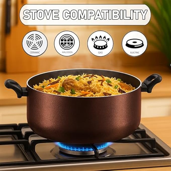 rayihni Sonex Non Stick Casserole With Glass Lid  28 Cm 8 Ltr Hard Enamel Coated PfoaFree NonStick Dishwasher Safe Compatible With Gas Electric Ceramic  Halogen Stoves  Burgundy - Image 5