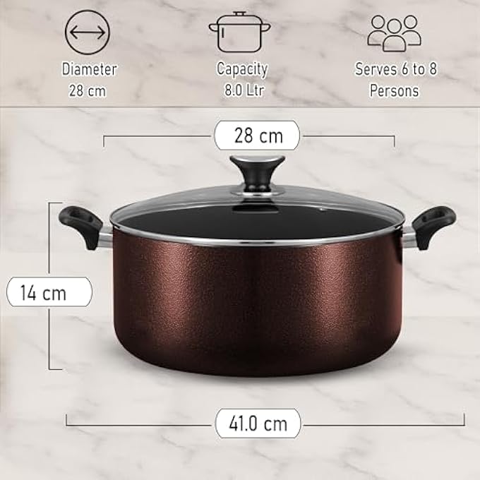 rayihni Sonex Non Stick Casserole With Glass Lid  28 Cm 8 Ltr Hard Enamel Coated PfoaFree NonStick Dishwasher Safe Compatible With Gas Electric Ceramic  Halogen Stoves  Burgundy - Image 4