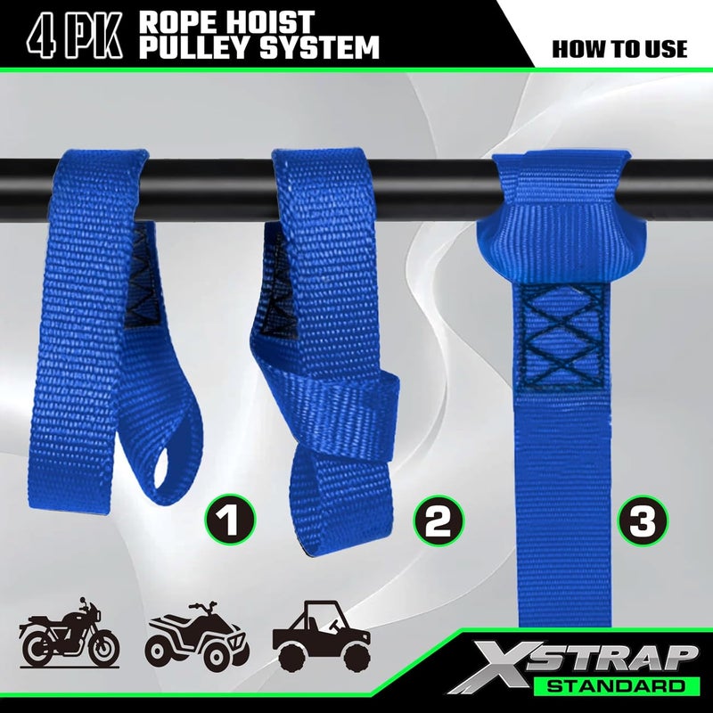 XSTRAP STANDARD حبل رفع عالي الجودة من ، سعة تحمل 2000 رطل، قوة انكسار 50 قدمًا، مزود بكتلة لتحمل الأوزان بوزن 1000 رطل ونظام بكرات لرفع الأوزان الثقيلة (لون أبيض). - Image 3