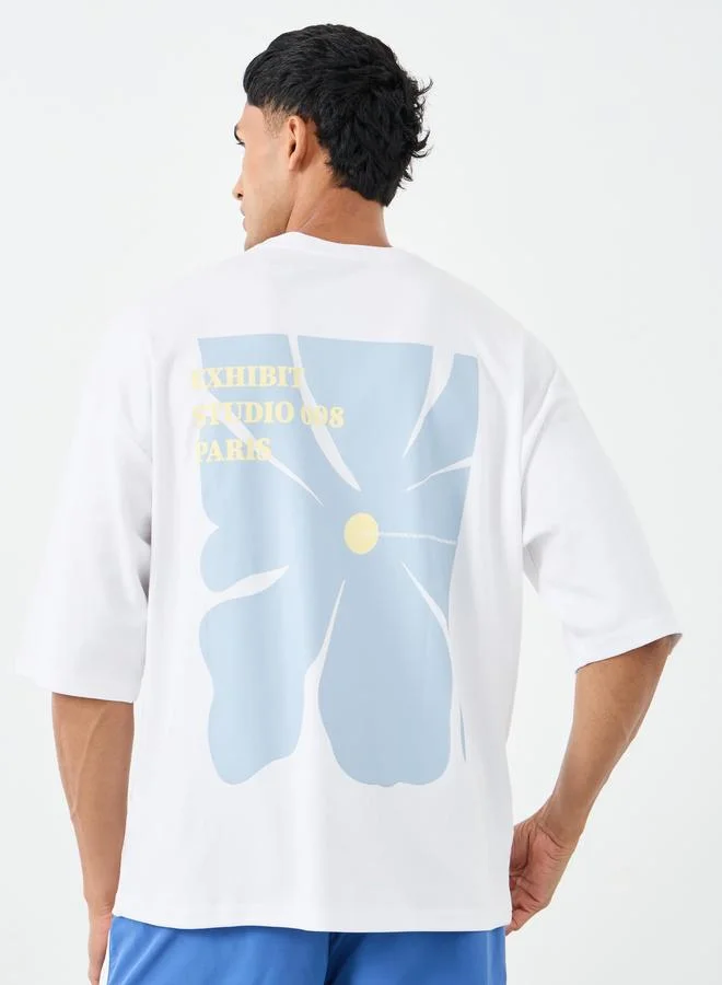 Styli Styli Men White Floral Graphic Print Boxy T-Shirt