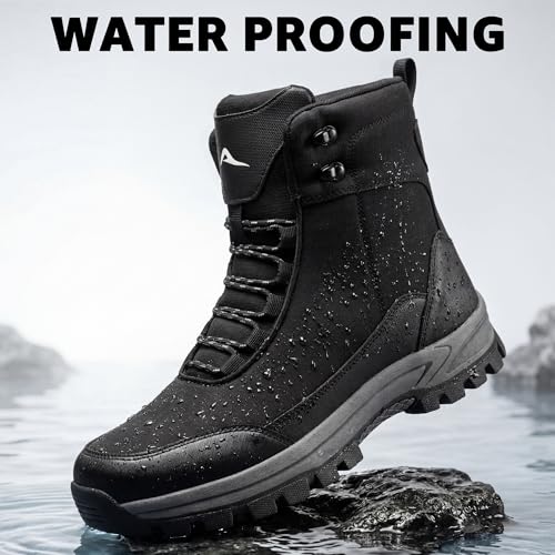 FUDYNMALC Mens Hiking Boots Waterproof: Lightweight Mid Ankle Work Boots Non-Slip Outdoor Shoes for Trekking Walking, Black, Size 11 - Image 5