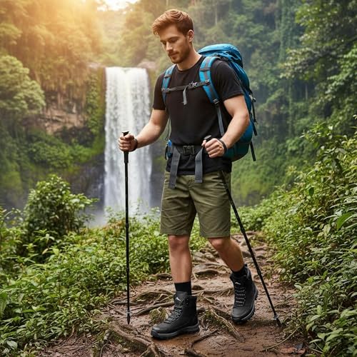 FUDYNMALC Mens Hiking Boots Waterproof: Lightweight Mid Ankle Work Boots Non-Slip Outdoor Shoes for Trekking Walking, Black, Size 11 - Image 2