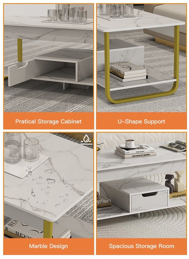 Double Layer Coffee Table With Lockers  Sofa Side   Table Marble Texture End Table White 110 x 50 x 42cm - pzsku/Z11C59D79DD26559B3F87Z/45/_/1722333907/ab9aaba4-a413-4144-aa14-009f9674f4da