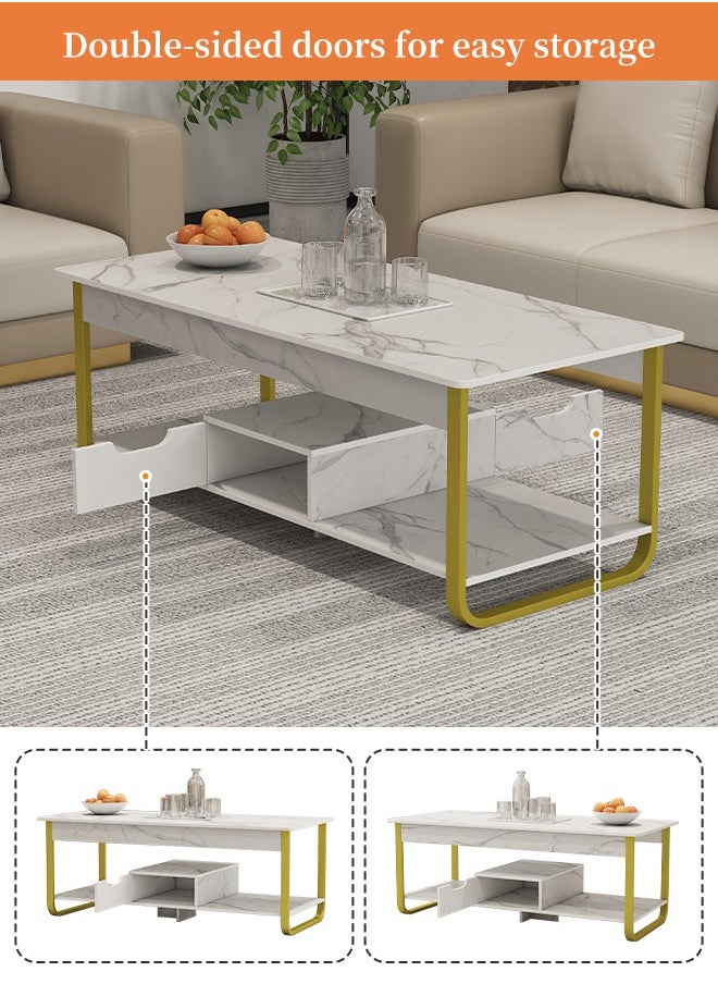Double Layer Coffee Table With Lockers  Sofa Side   Table Marble Texture End Table White 110 x 50 x 42cm - pzsku/Z11C59D79DD26559B3F87Z/45/_/1722333950/306e12c9-a55e-417b-b329-f1edfd882107