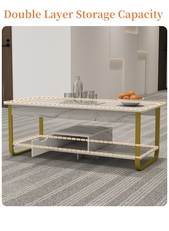 Double Layer Coffee Table With Lockers  Sofa Side   Table Marble Texture End Table White 110 x 50 x 42cm - pzsku/Z11C59D79DD26559B3F87Z/45/_/1722333969/e844086a-e3c6-4dad-8c4c-247d5045f75c