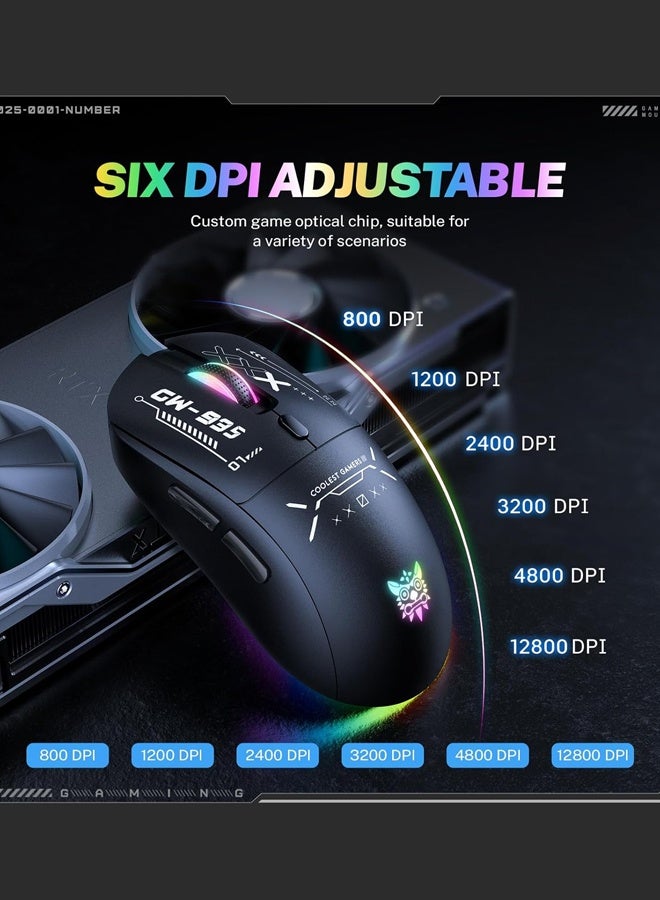 onikuma CW935 Wireless Gaming Mouse, Tri-Mode 2.4G/Bluetooth/USB-C, 12800 DPI Adjustable, 79g Lightweight, 500mAh Rechargeable, for PC Gaming/Laptop/Mac,Black - Image 3