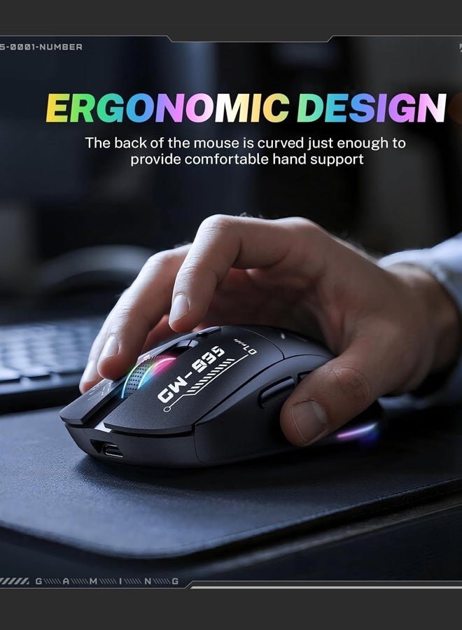 onikuma CW935 Wireless Gaming Mouse, Tri-Mode 2.4G/Bluetooth/USB-C, 12800 DPI Adjustable, 79g Lightweight, 500mAh Rechargeable, for PC Gaming/Laptop/Mac,Black - Image 5