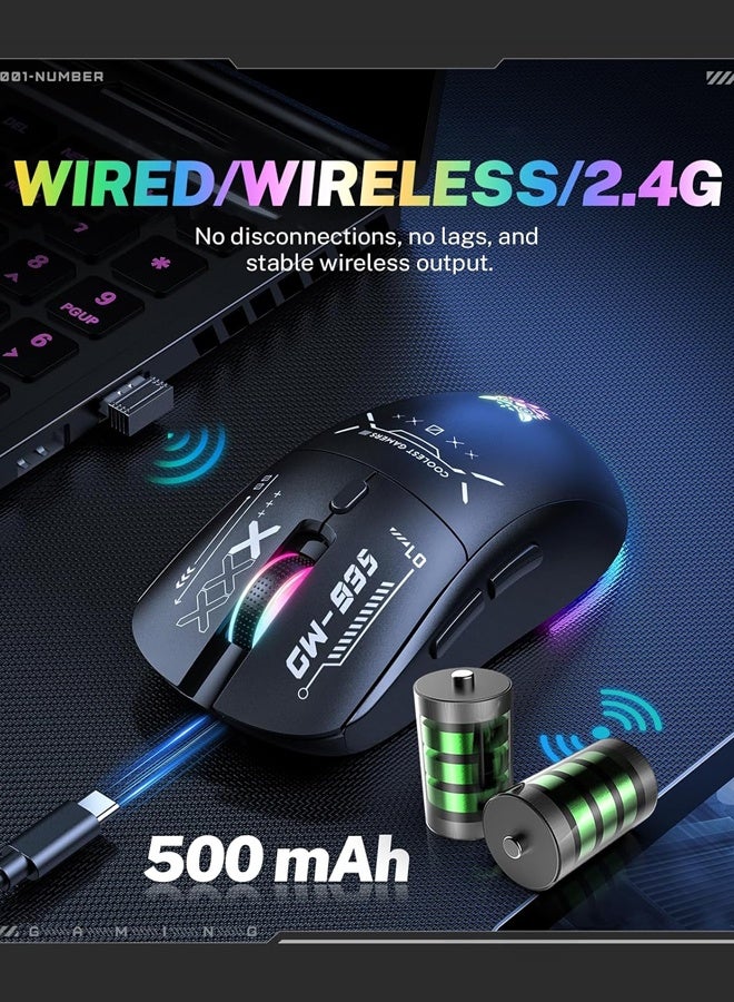 onikuma CW935 Wireless Gaming Mouse, Tri-Mode 2.4G/Bluetooth/USB-C, 12800 DPI Adjustable, 79g Lightweight, 500mAh Rechargeable, for PC Gaming/Laptop/Mac,Black - Image 4