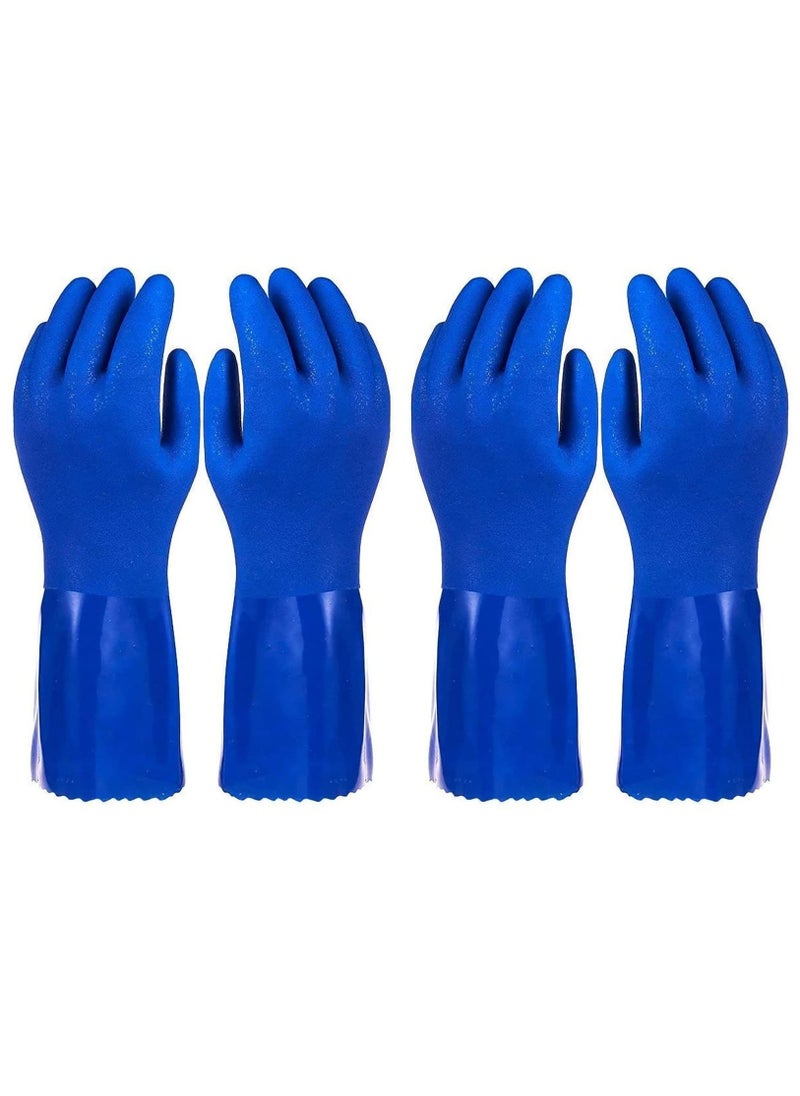 2 Pairs Rubber Household Cleaning Gloves for Kitchen Dishwashing, Cotton Lined, Blue  - Image 1