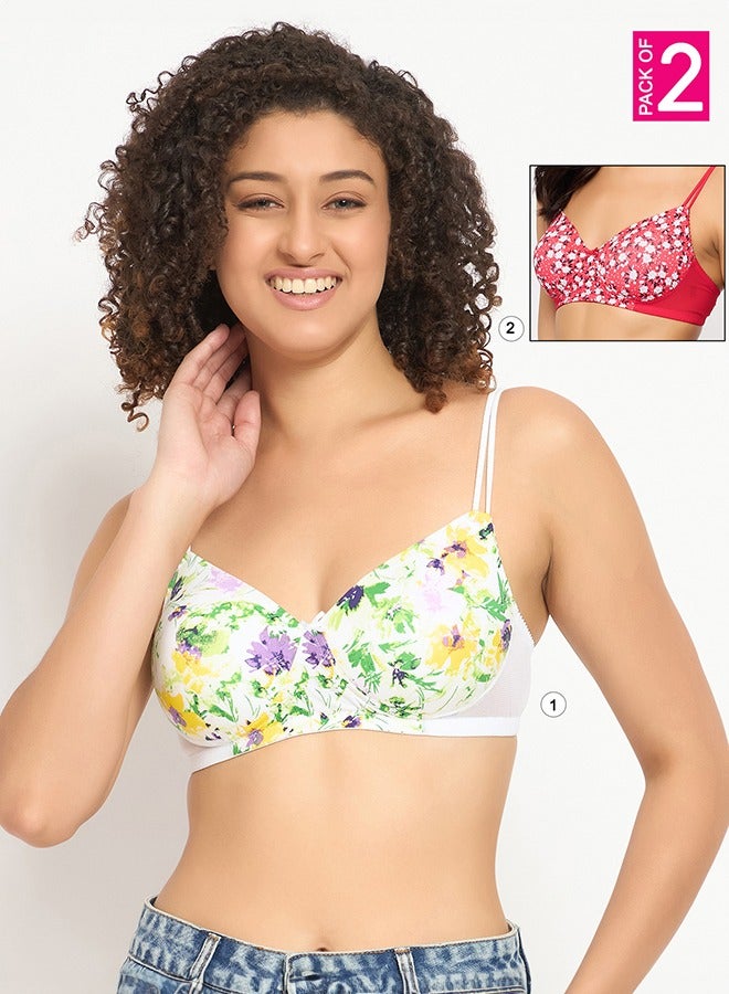 Clovia Clovia Pack of 2 Padded Non-Wired Full Cup Floral Print T-shirt Bra - Image 1