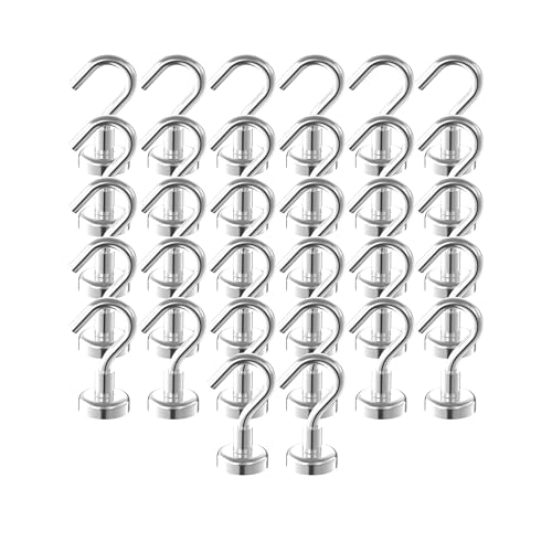 AplysiaTech Heavy Duty Magnetic Hooks 58 Magnetic Base25lbs Vertical Pull Force32Pack Super Strong Rare Earth Magnet HookStrong Cruise Hook for HangingMagnetic Hanger for CabinsGrillKitchen - Image 1