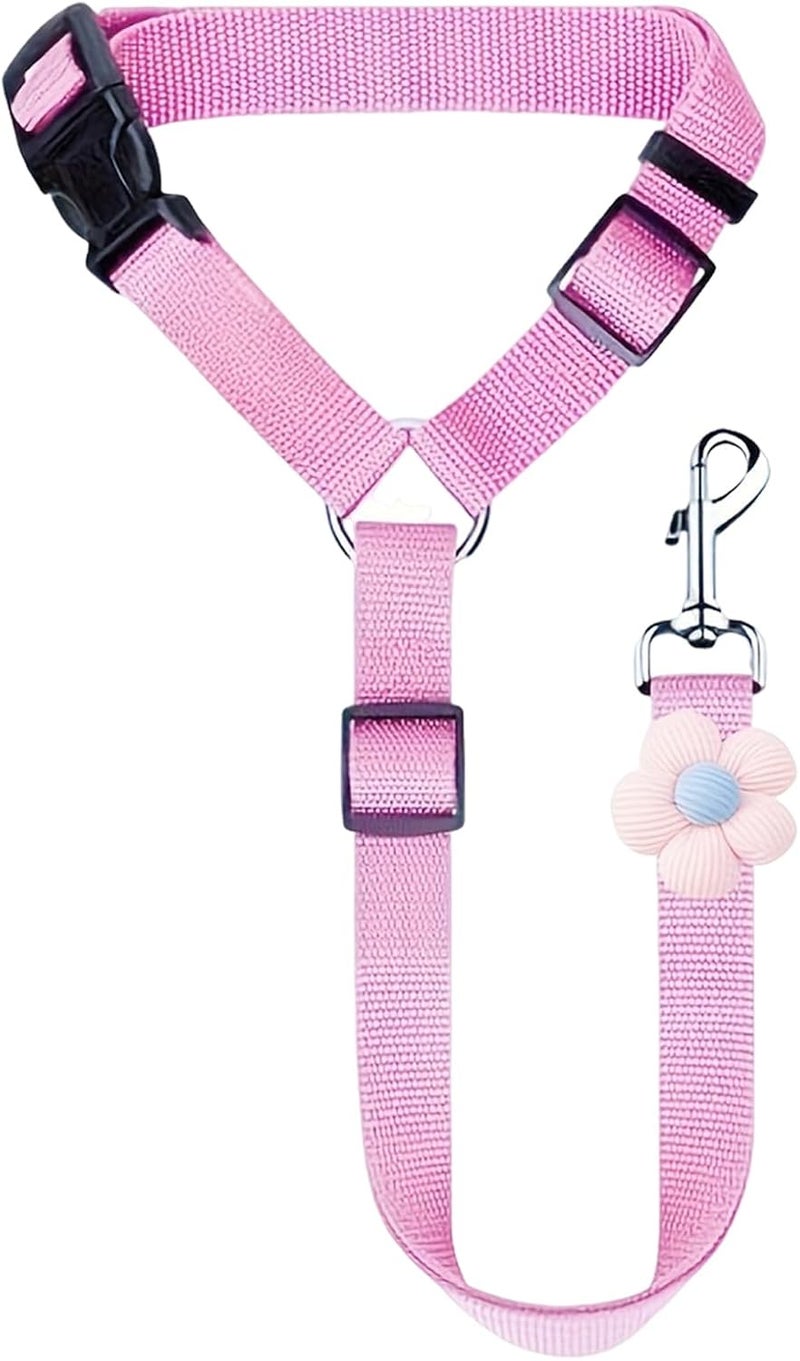 Pink Dog Car Seatbelt Harness Heavy Duty Retractable Safety Rope For Travel - Image 1