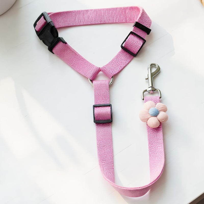 Pink Dog Car Seatbelt Harness Heavy Duty Retractable Safety Rope For Travel - Image 3
