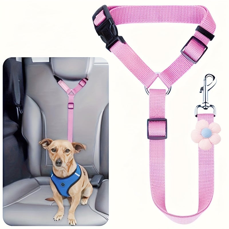 Pink Dog Car Seatbelt Harness Heavy Duty Retractable Safety Rope For Travel - Image 5