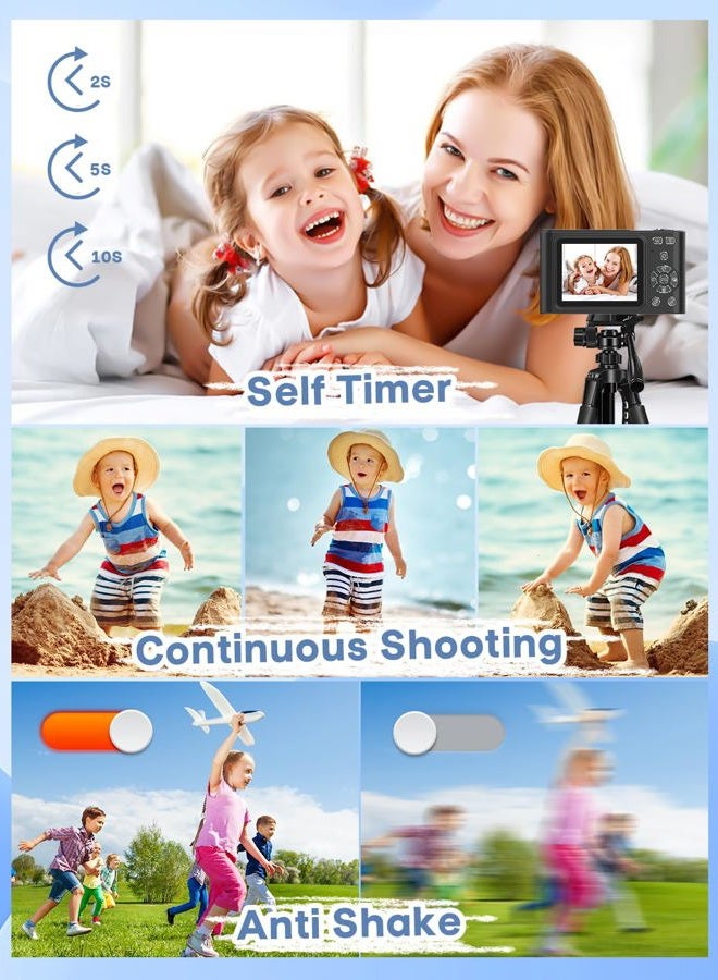 BEARBISU Digital Camera, 44MP Full HD 1080P Point and Shoot Camera with 64GB Card, Anti Shake 16X Zoom Compact Volg Cameras, Portable Small Camara Gift for Kids, Ages Teen Girl Boy - Black - Image 5