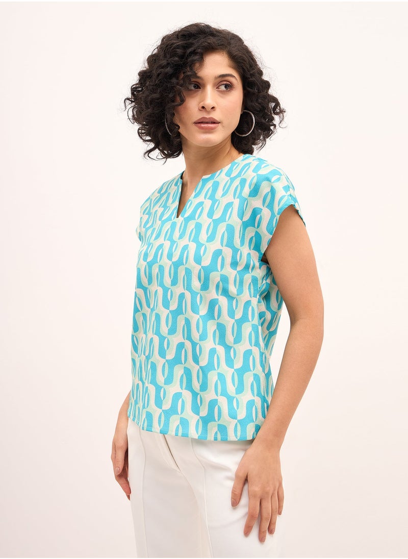 Salt Attire Women's Multi-Color Geometric Pattern Top with Split V-Neckline, Relaxed Fit and Dropped Shoulders for Effortless Style and Comfort  - Image 2