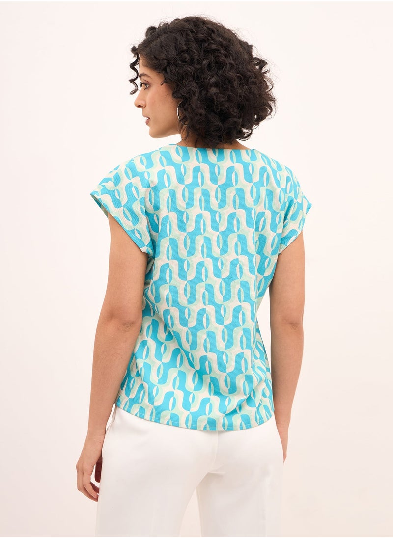 Salt Attire Women's Multi-Color Geometric Pattern Top with Split V-Neckline, Relaxed Fit and Dropped Shoulders for Effortless Style and Comfort  - Image 4