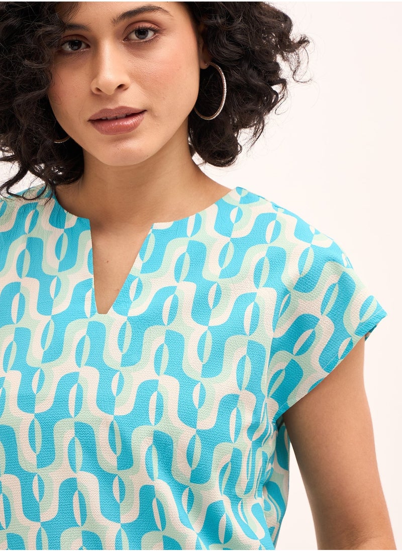 Salt Attire Women's Multi-Color Geometric Pattern Top with Split V-Neckline, Relaxed Fit and Dropped Shoulders for Effortless Style and Comfort  - Image 5