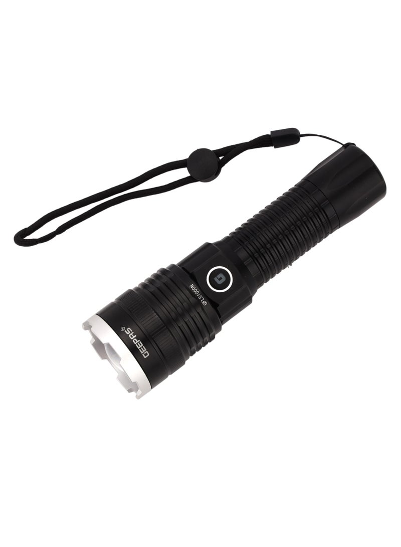 جيباس مصباح يدوي LED قابل لإعادة الشحن - GFL51000/ 20 واط، 2500 لومن، مثالي للاستخدام الداخلي والخارجي، يعمل لمدة 10 ساعات متواصلة/ مع هيكل من الألومنيوم وبطارية ليثيوم ويغطي مسافة 1000 متر - Image 1