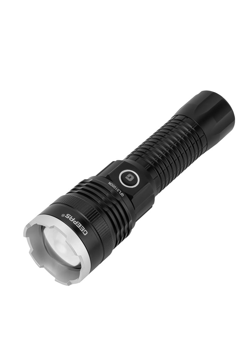 جيباس مصباح يدوي LED قابل لإعادة الشحن - GFL51000/ 20 واط، 2500 لومن، مثالي للاستخدام الداخلي والخارجي، يعمل لمدة 10 ساعات متواصلة/ مع هيكل من الألومنيوم وبطارية ليثيوم ويغطي مسافة 1000 متر - Image 2