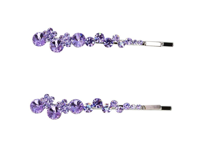 Faship A Pair Of Violet Light Purple Premium Rhinestone Crystal Floral Hair Clips Pins 2 Pcs