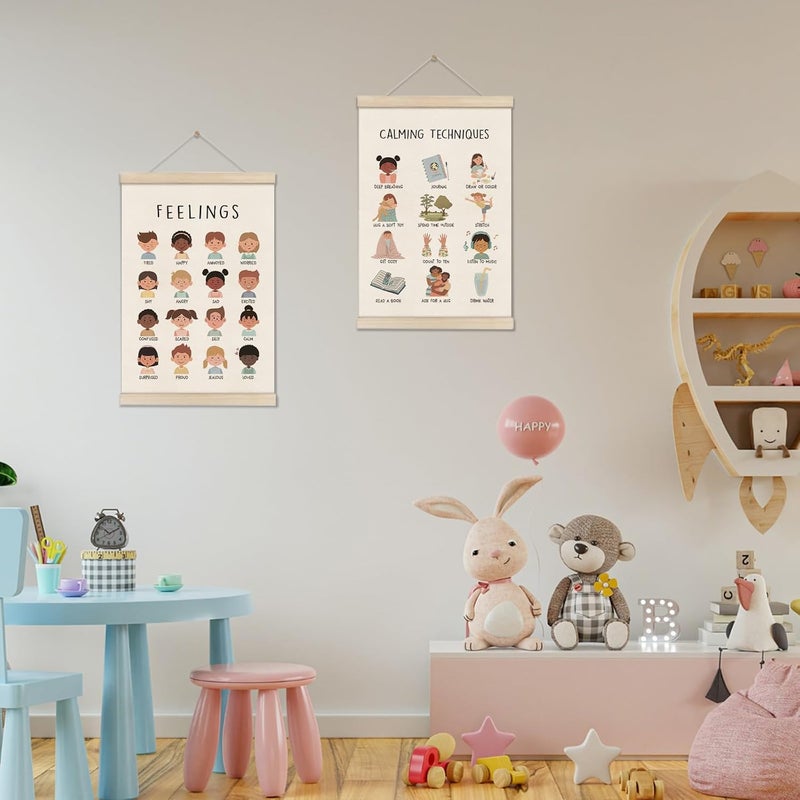 DOILANEE Feelings Chart, Emotions Learning Posters for Toddler, Mental Health Posters Hanger Frame, Set of 2 Kids Montessori Educational Artwork, Canvas Wall Art Decor for Counseling Office 16x12 Inch - Image 5