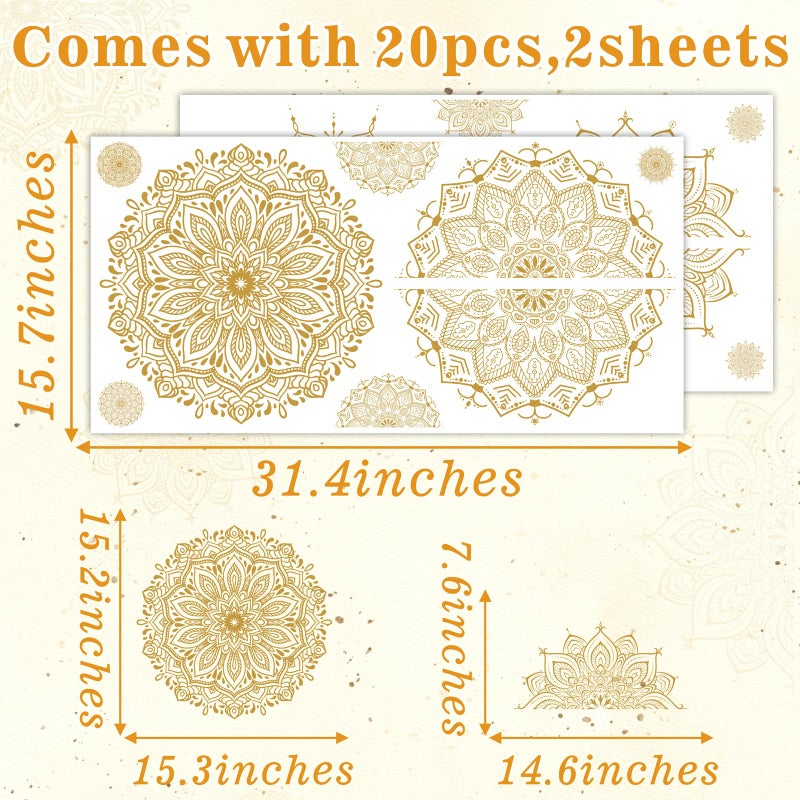 Kazova Large Mandala Wall Sticker Peel and Stick Boho Lotus Flower Wall Stickers Decor Mandala Floral Window Decals Clings Headboard Gold Mandala Wall Art Decal for Bedroom Living Room Yoga Decoration - Image 3