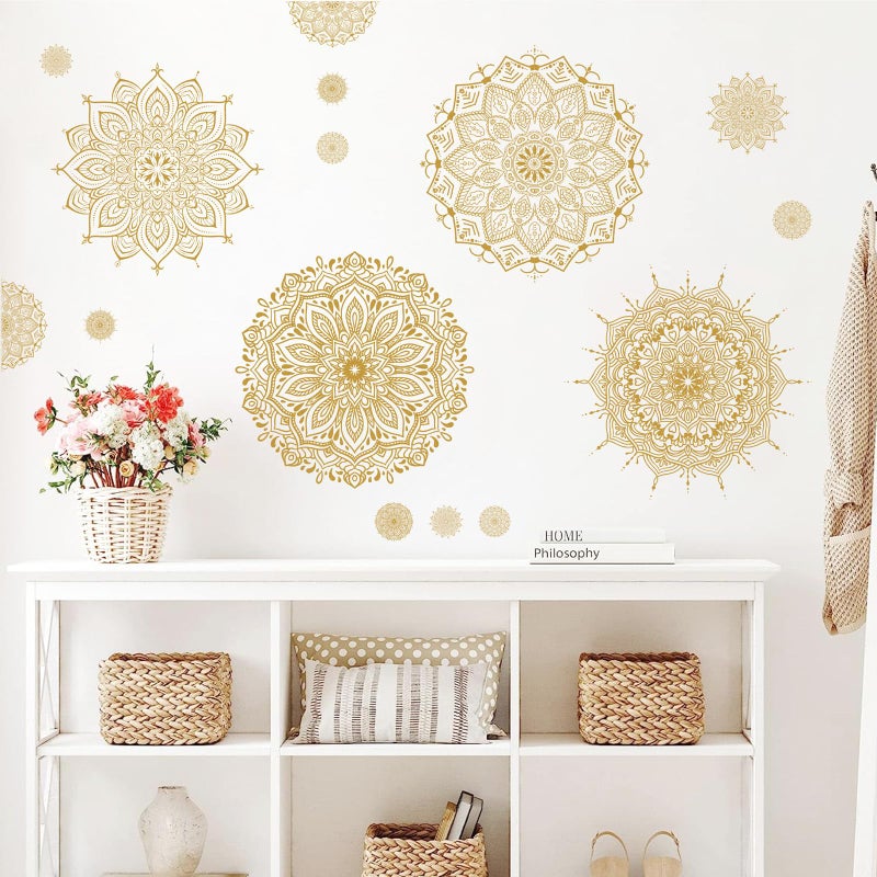 Kazova Large Mandala Wall Sticker Peel and Stick Boho Lotus Flower Wall Stickers Decor Mandala Floral Window Decals Clings Headboard Gold Mandala Wall Art Decal for Bedroom Living Room Yoga Decoration - Image 2