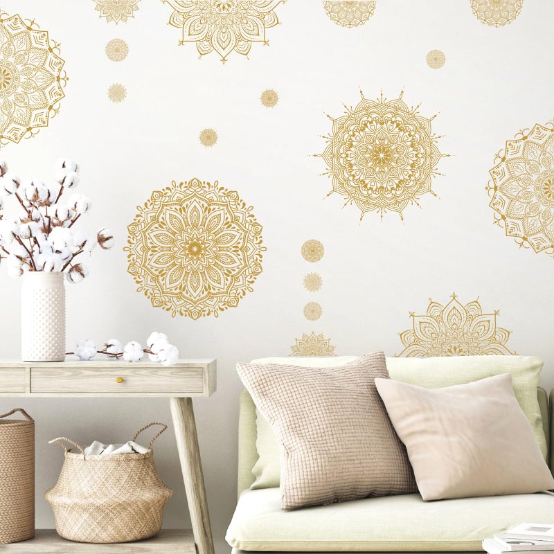 Kazova Large Mandala Wall Sticker Peel and Stick Boho Lotus Flower Wall Stickers Decor Mandala Floral Window Decals Clings Headboard Gold Mandala Wall Art Decal for Bedroom Living Room Yoga Decoration - Image 5