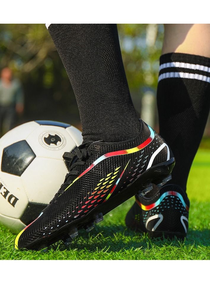 Loquat New World Cup Soccer Shoes Men's TF Broken Nails Long Nails Adult Lawn Student Competition Training Shoes Women Black  - Image 3