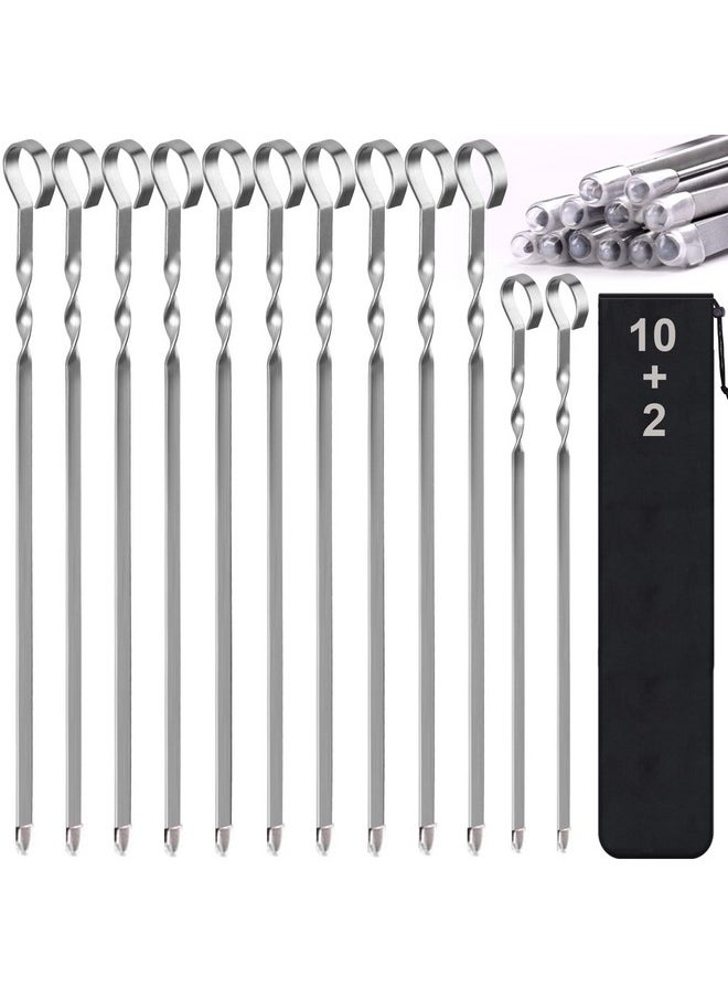 LANNEY Skewers - 17" Kabob Skewers for Grilling, Metal Sticks for Kabobs Stainless Steel Flat Long Shish Kebab Reusable Grill BBQ Barbecue Sticks for Meat Chicken Vegetable, 12 Pack Bonus 14 Inch  - Image 1