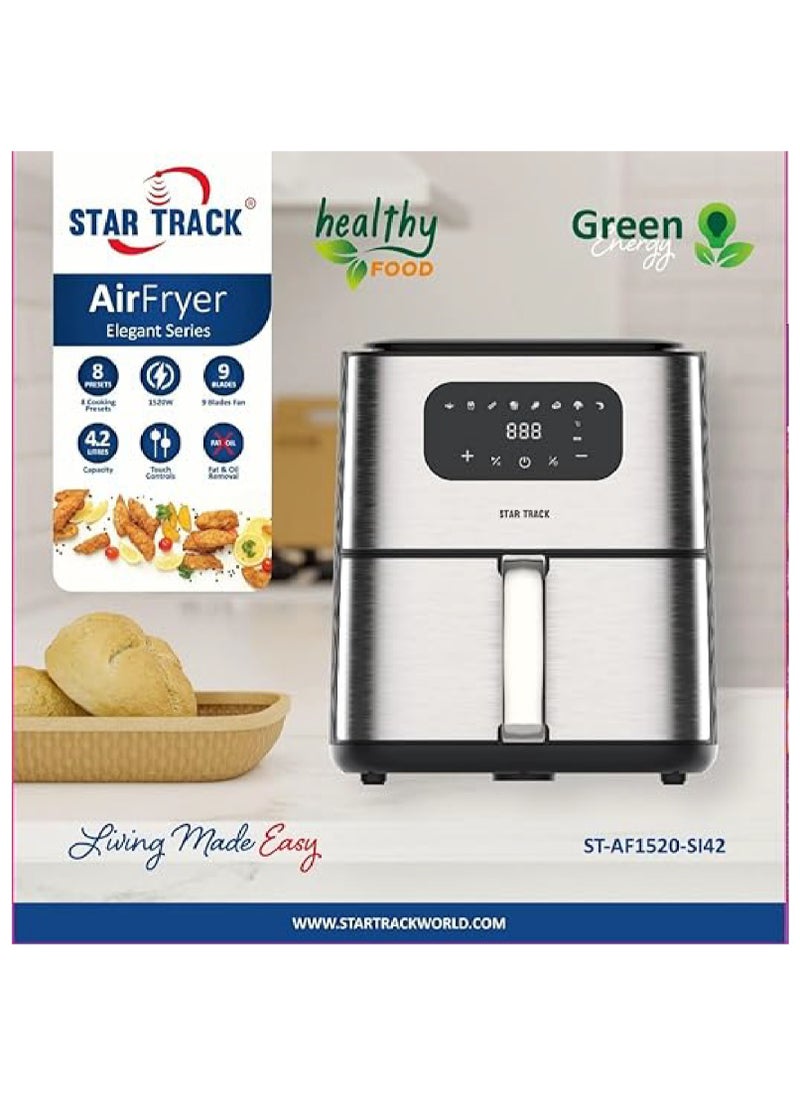 STAR TRACK STAR TRACK Air Fryer 4.2 Litres has 9 Blades Fan, 1520W with Touch Control Function and 8 Cooking Preset, Elegant Design For Home  - Image 3