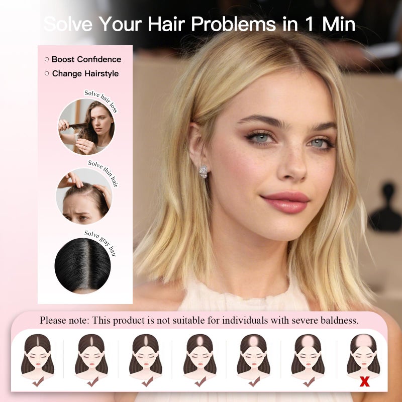 EMMOR 14 Inch Human Hair Topper for Women with 4 Ã— 5 Inch Hand-Tied Base, 100% Real Hair Topper for Thinning Hair with 4 Non-Slip Clips, Natural Looking Hairpieces(Ombre Blonde Mixed Brown) - Image 5