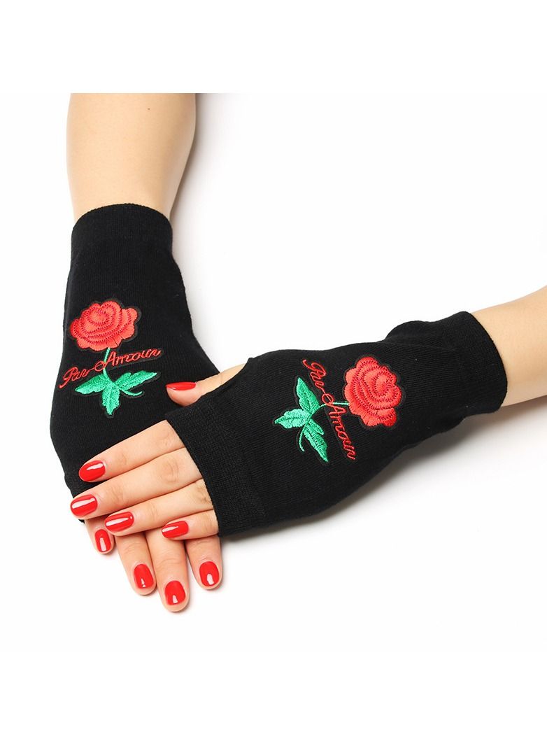 Loquat Fingerless Knit Printed Gloves 