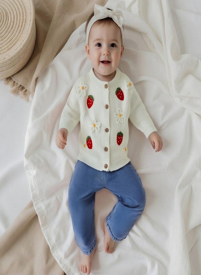 Nyapruwe Infant Baby Girl Cardigan Sweaters Toddler Floral Embroidery Button Up Knit Tops Fall Winter Knitwear Clothes (White F-Strawberry, 3-4 Years) - Image 4