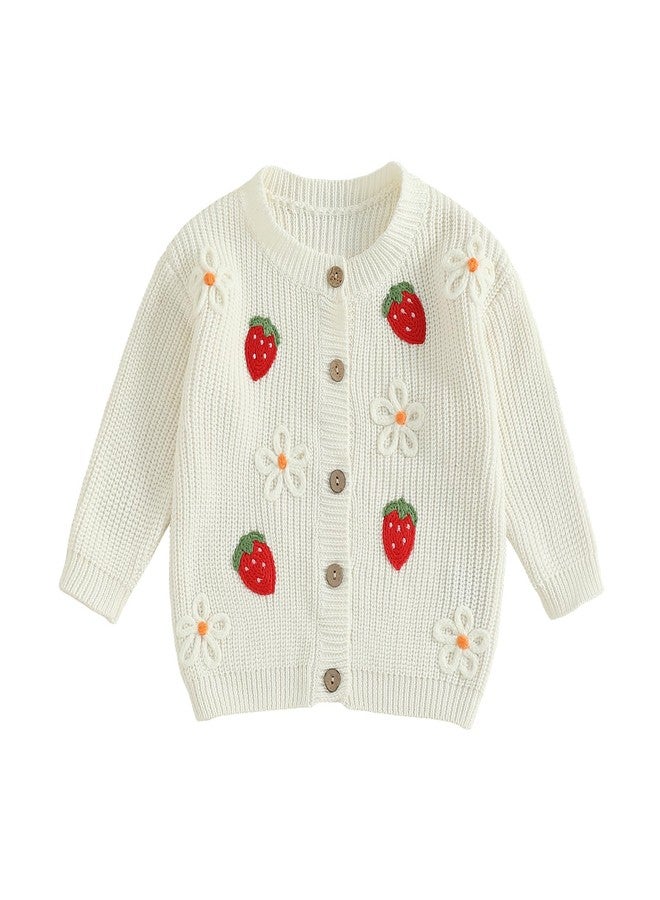 Nyapruwe Infant Baby Girl Cardigan Sweaters Toddler Floral Embroidery Button Up Knit Tops Fall Winter Knitwear Clothes (White F-Strawberry, 3-4 Years) - Image 1