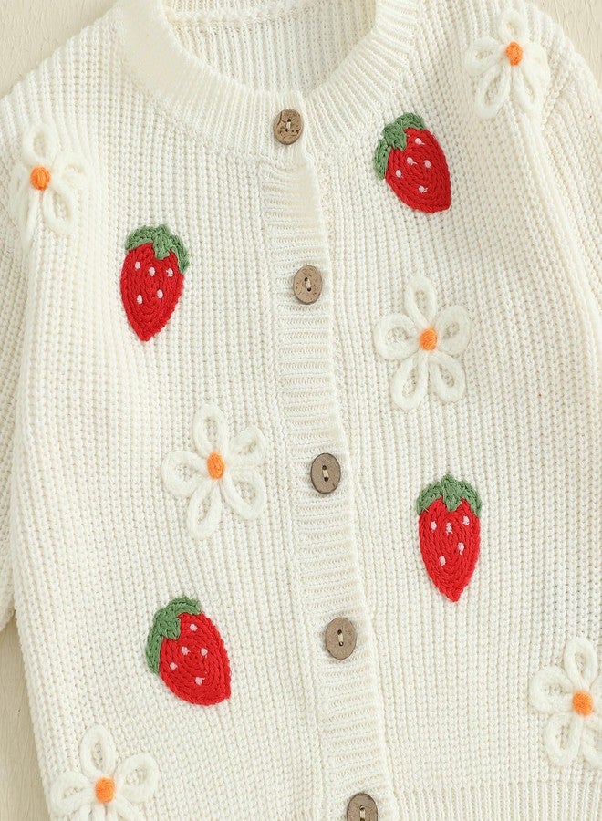 Nyapruwe Infant Baby Girl Cardigan Sweaters Toddler Floral Embroidery Button Up Knit Tops Fall Winter Knitwear Clothes (White F-Strawberry, 3-4 Years) - Image 5