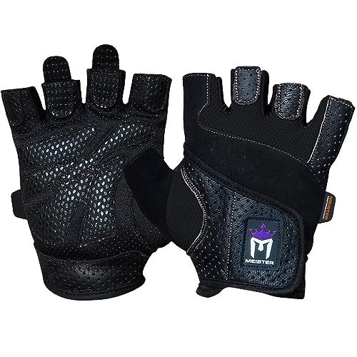 Meister Women's Fit Grip Weight Lifting Gloves w/Washable Amara Leather - Black - Medium - Image 1