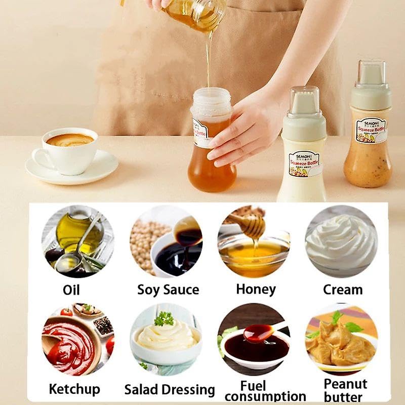 KRUPAVI Kitchen Sauce Bottle Dispenser Plastic Multipurpose Squeeze Sauce Bottle Ketchup Mayonnaise Refillable Dispenser with Leak Proof Cover Cap Honey Oil Sauce Dispenser Bottle Pack of 3 - Image 3
