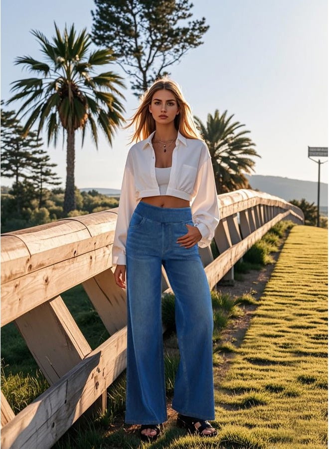 LERYG Large Wide Leg Jeans for Women,High Waisted and Slimming Straight Tube,Loose fit,High Elasticity Casual Denim Pants., Medium Blue, XL - Image 3